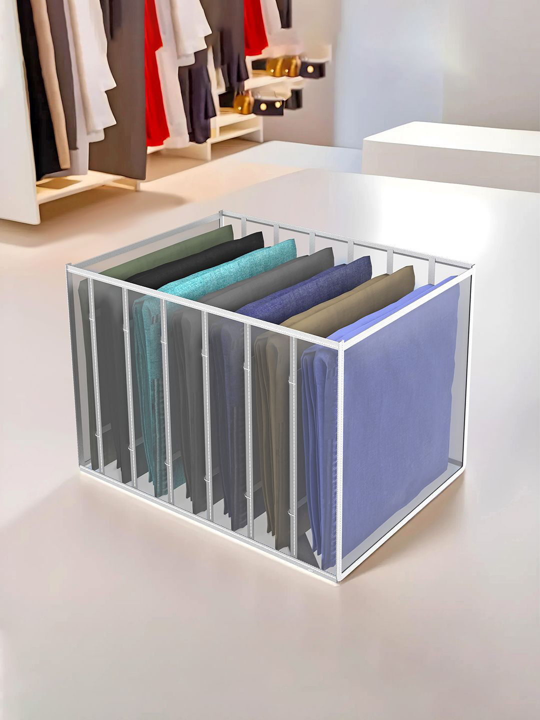 Kuber Industries White 7 Grids Cloth Wardrobe Drawer Organisers