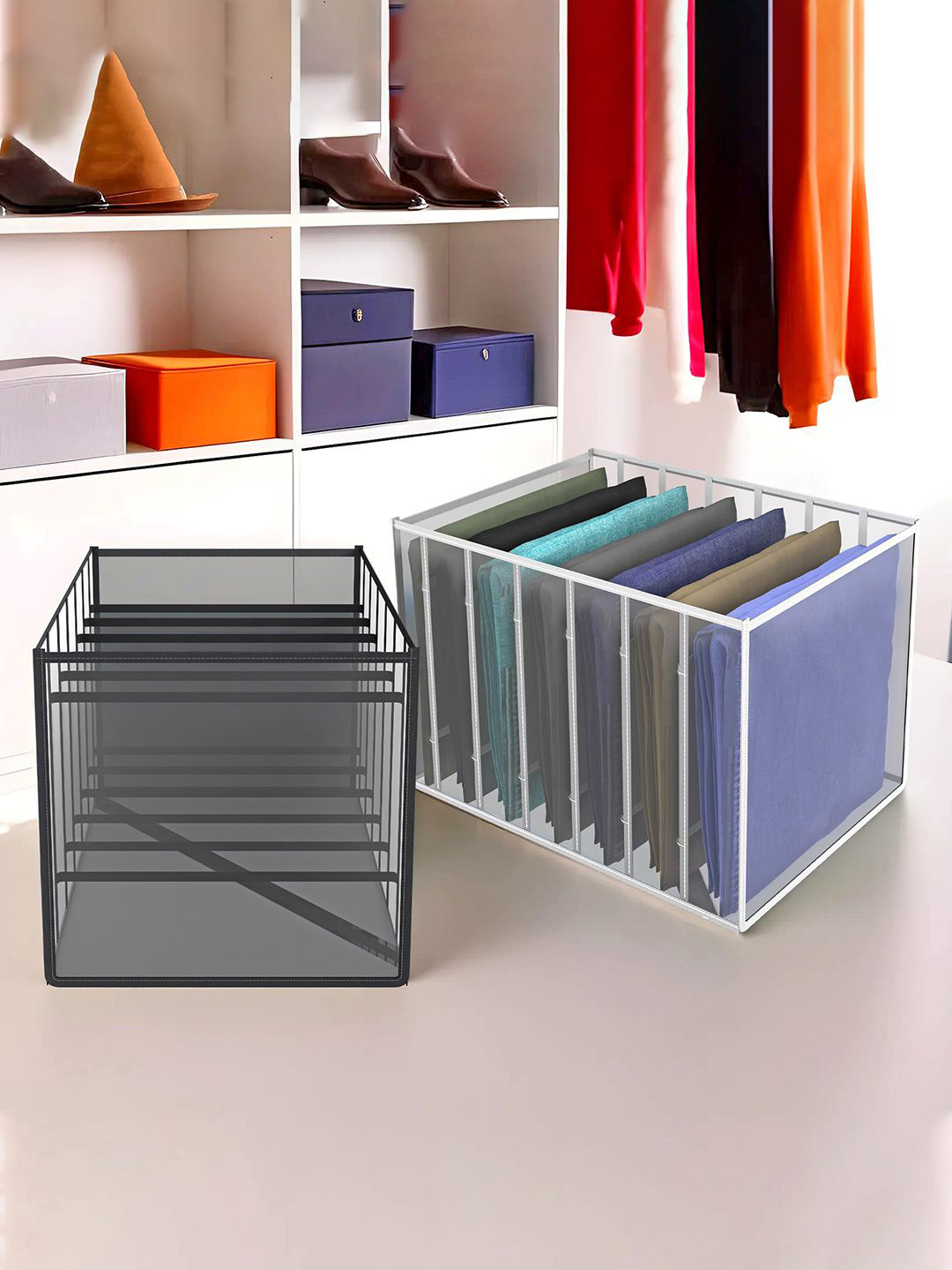 Kuber Industries White & Black 2 Pieces Wardrobe Drawer Organisers
