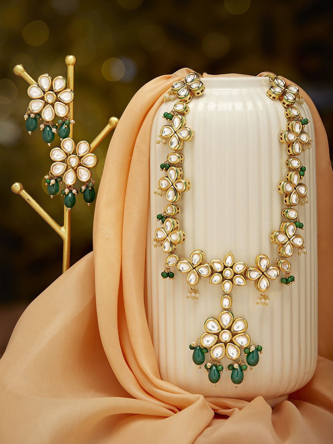 Priyaasi Gold-Plated Kundan-Studded & Beaded Blooming Elegance Jewellery Set
