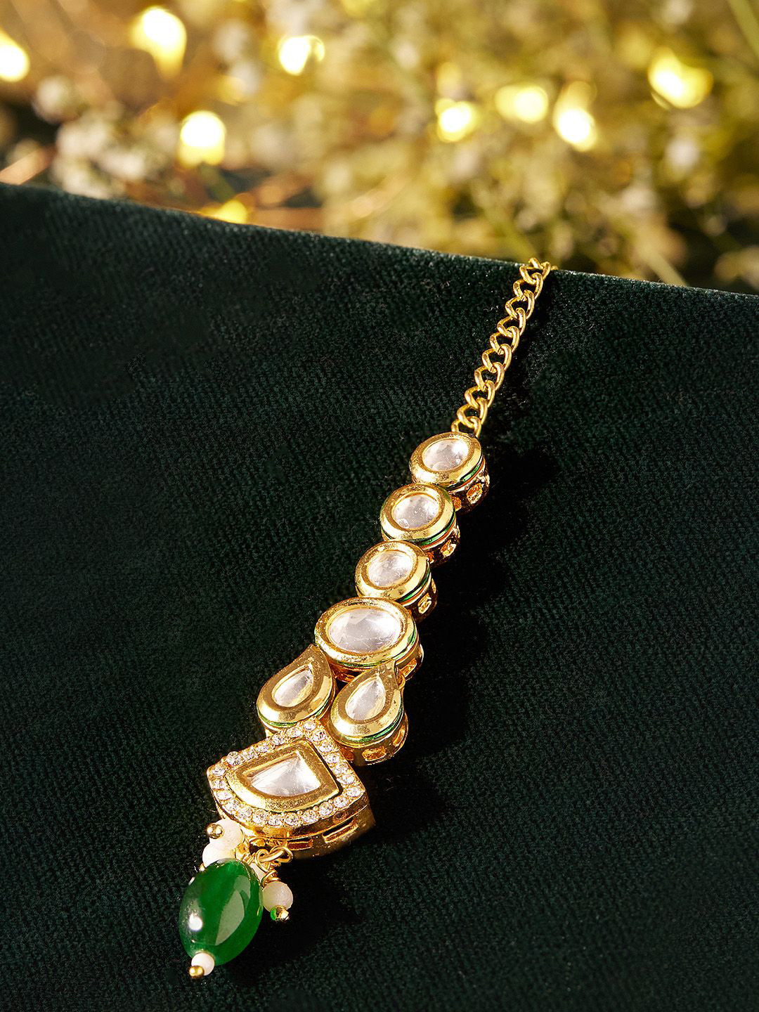 Priyaasi Gold-Plated Kundan Studded Geometric Design Maang Tikka