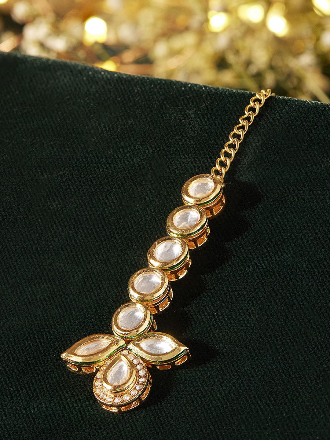 Priyaasi Gold-Plated Kundan Studded Floral Design Maang Tikka