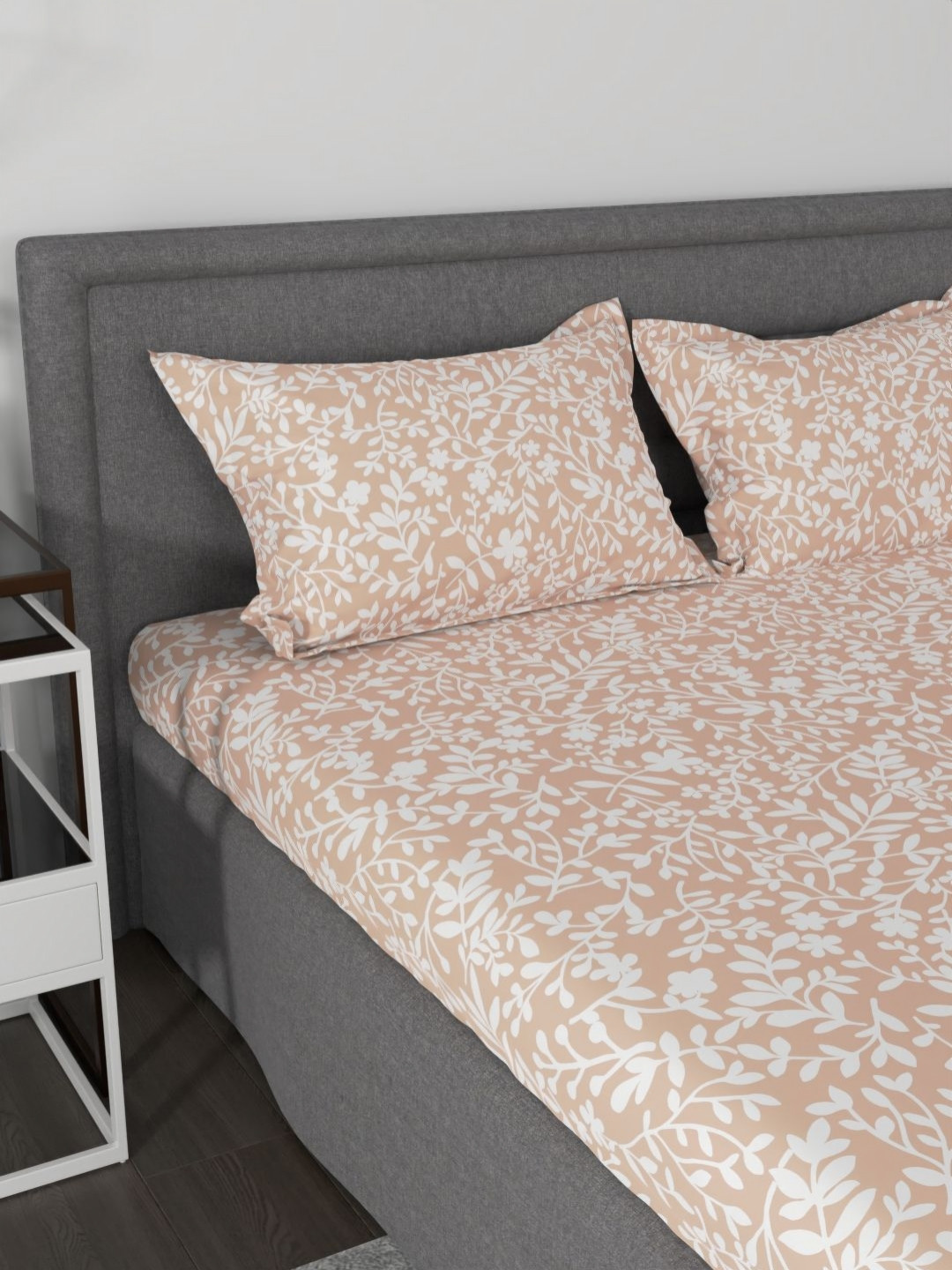 Myntra Elegant Homes Royal Passion Peach Floral Cotton 144 TC King Bedsheet with 2 Pillow Covers-2.74 x 2.74 cm