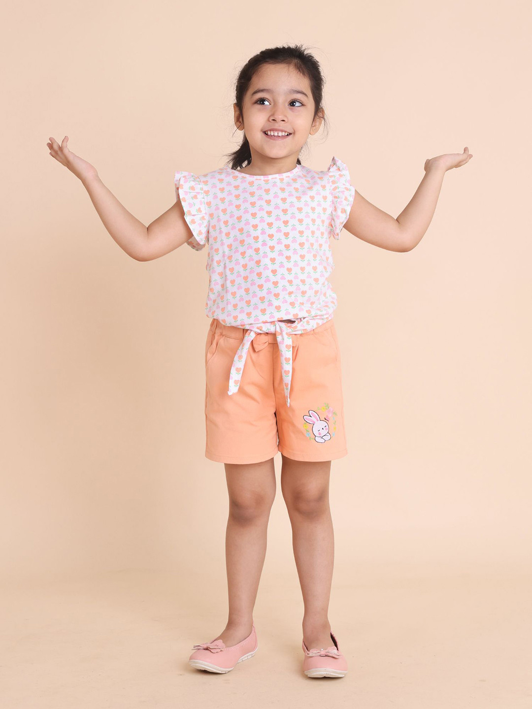 House of Spades Polka Dot Print Slit Sleeve Cotton Top