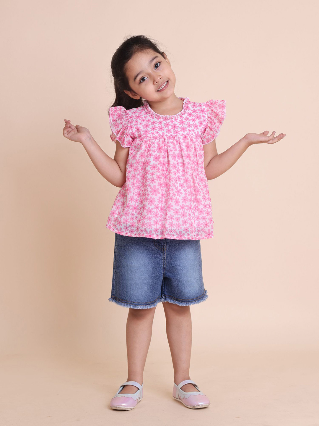 House of Spades Girls Polka Dot Print Crepe Top