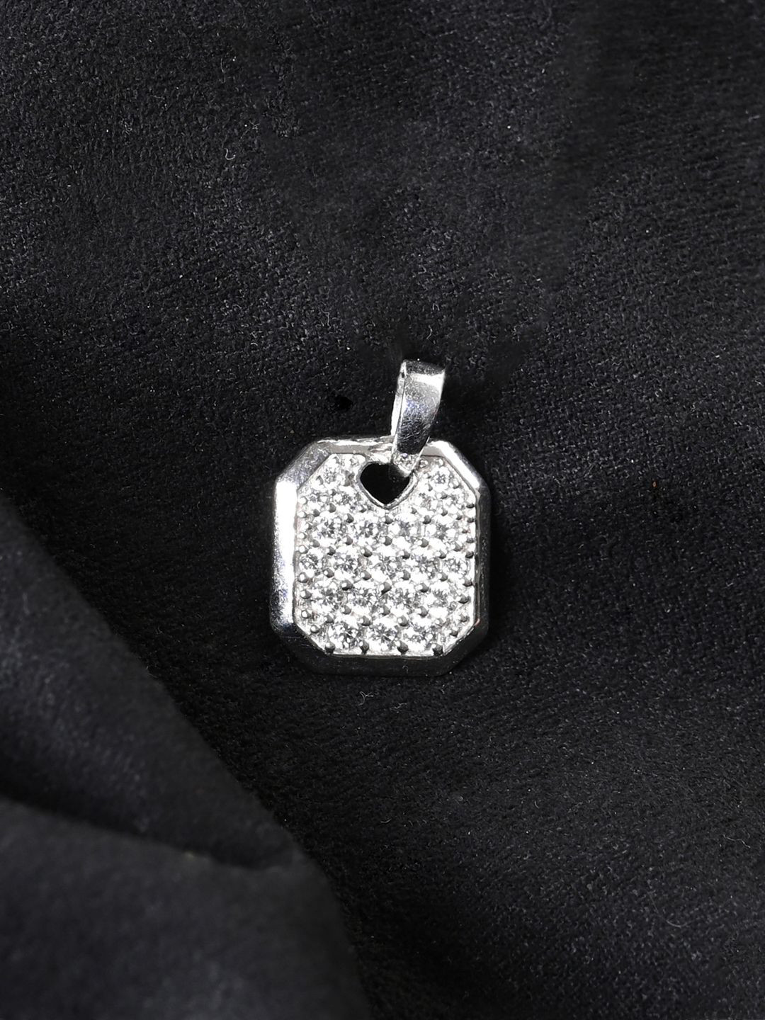 Clara Men 925 Sterling Silver Rhodium-Plated CZ Stone Studded Hexa Pendants