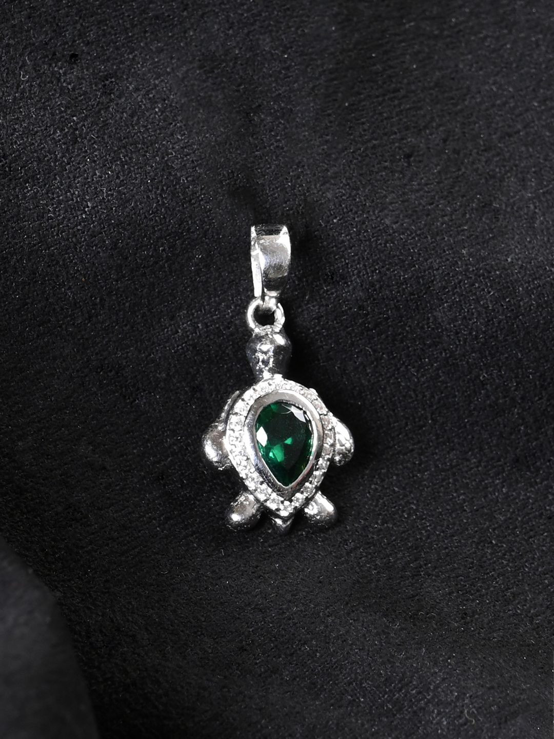 Clara Men 925 Sterling Silver Rhodium-Plated CZ Studded Lucky Tortoise Shaped Pendants