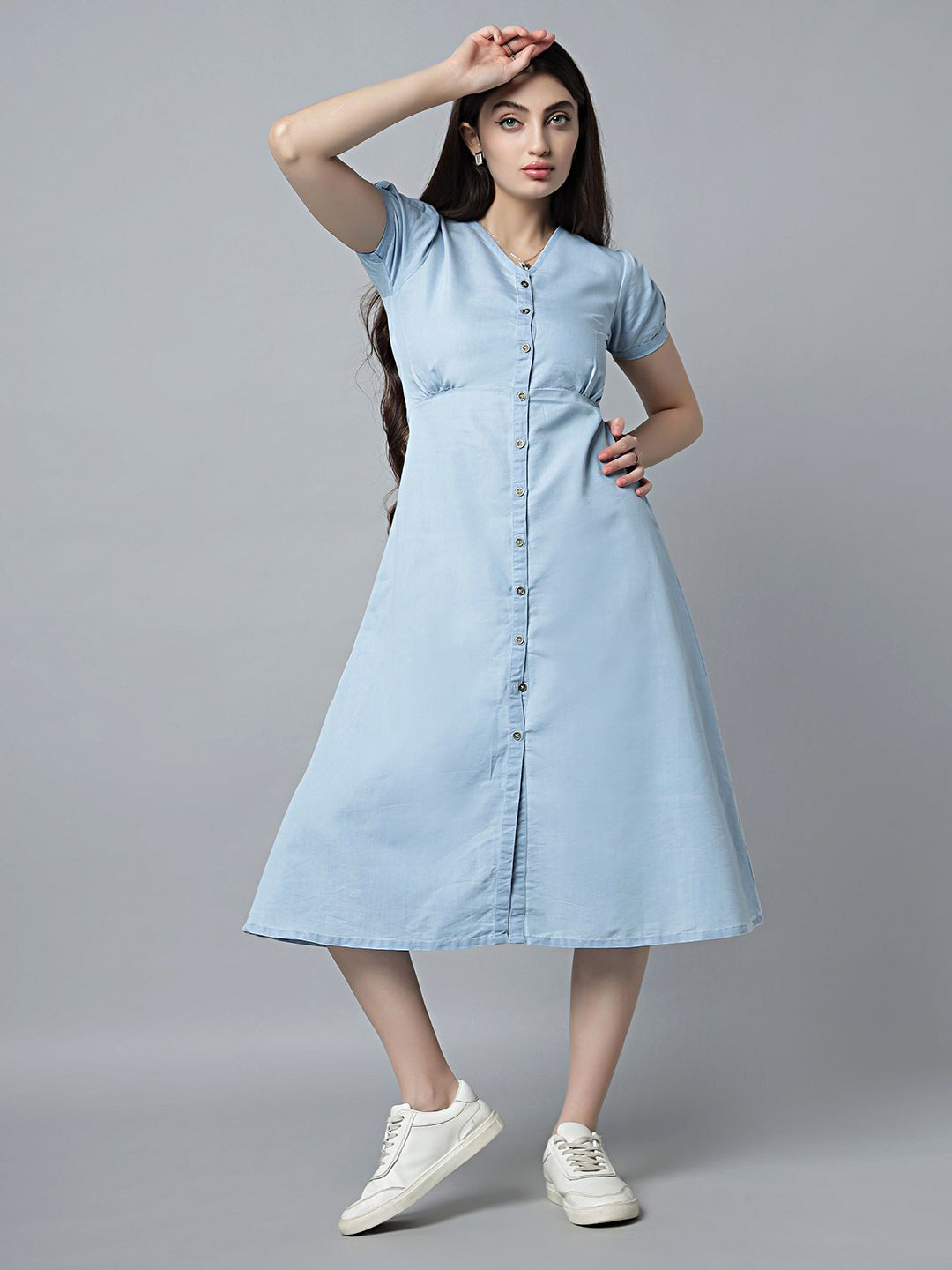 The Roadster Lifestyle Co Women Puff Sleeves A-Line Dresses