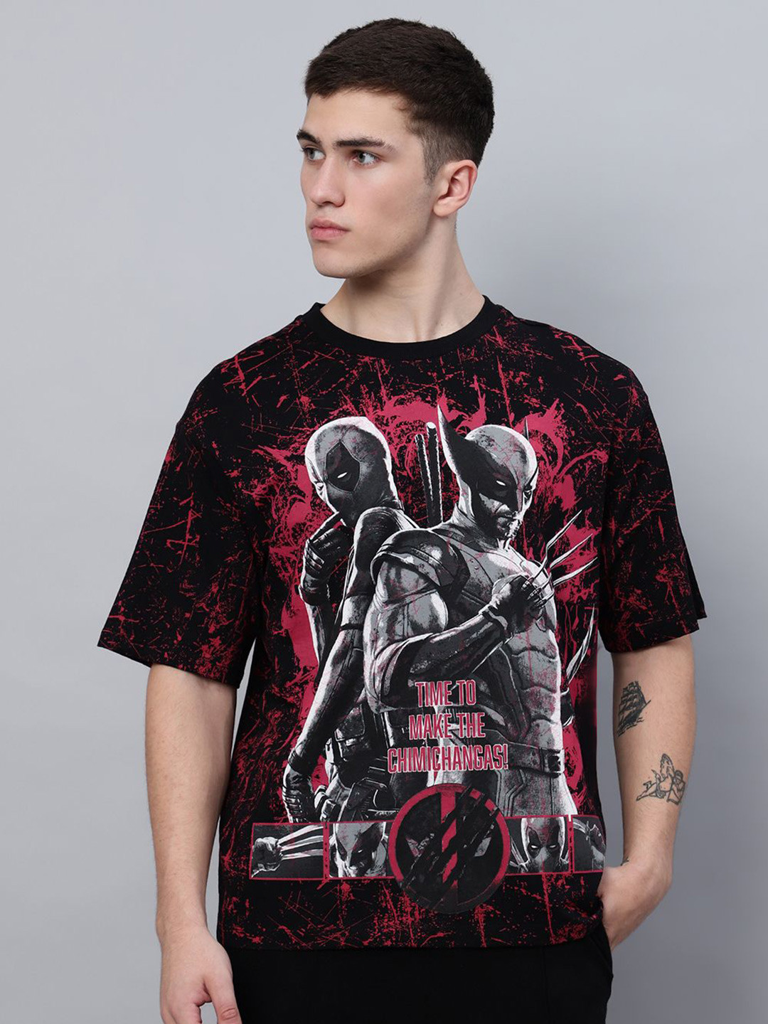 Free Authority Men Graphic Printed Round Neck Cotton Oversized T-Shirt
