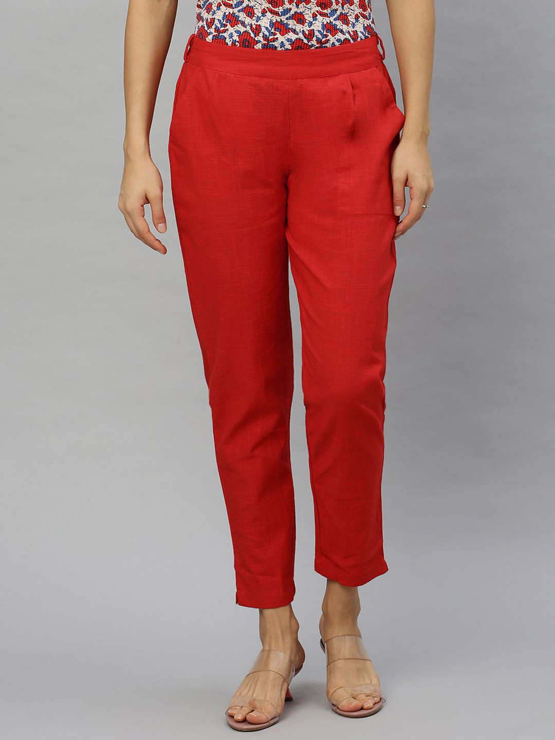 KALINI Women Cotton Solid Regular Fit Casual Trouser Pants