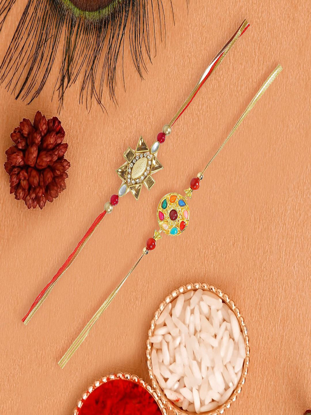 UNIVERSITY TRENDZ Set Of 2 Navragh Rakhis With Roli Chawal