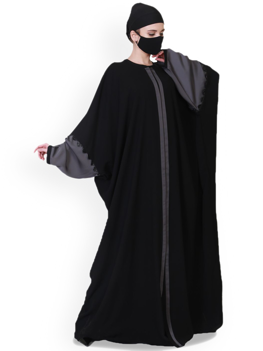 MUSHKIYA Round Neck Solid Kaftan Abaya Burqas
