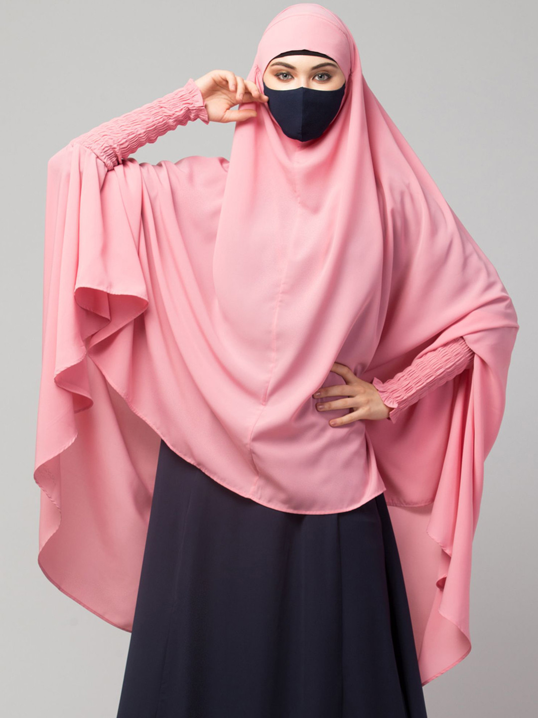 MUSHKIYA Round Neck Solid Khimar With Mouth Piece Burqas