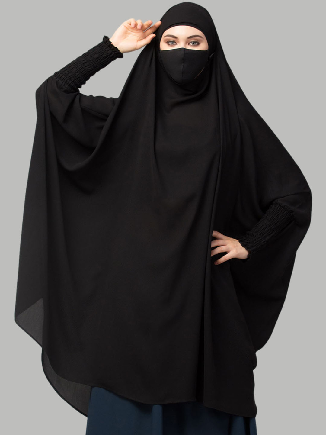 MUSHKIYA Round Neck Khimar With Adjustable Mouth Piece Burqas