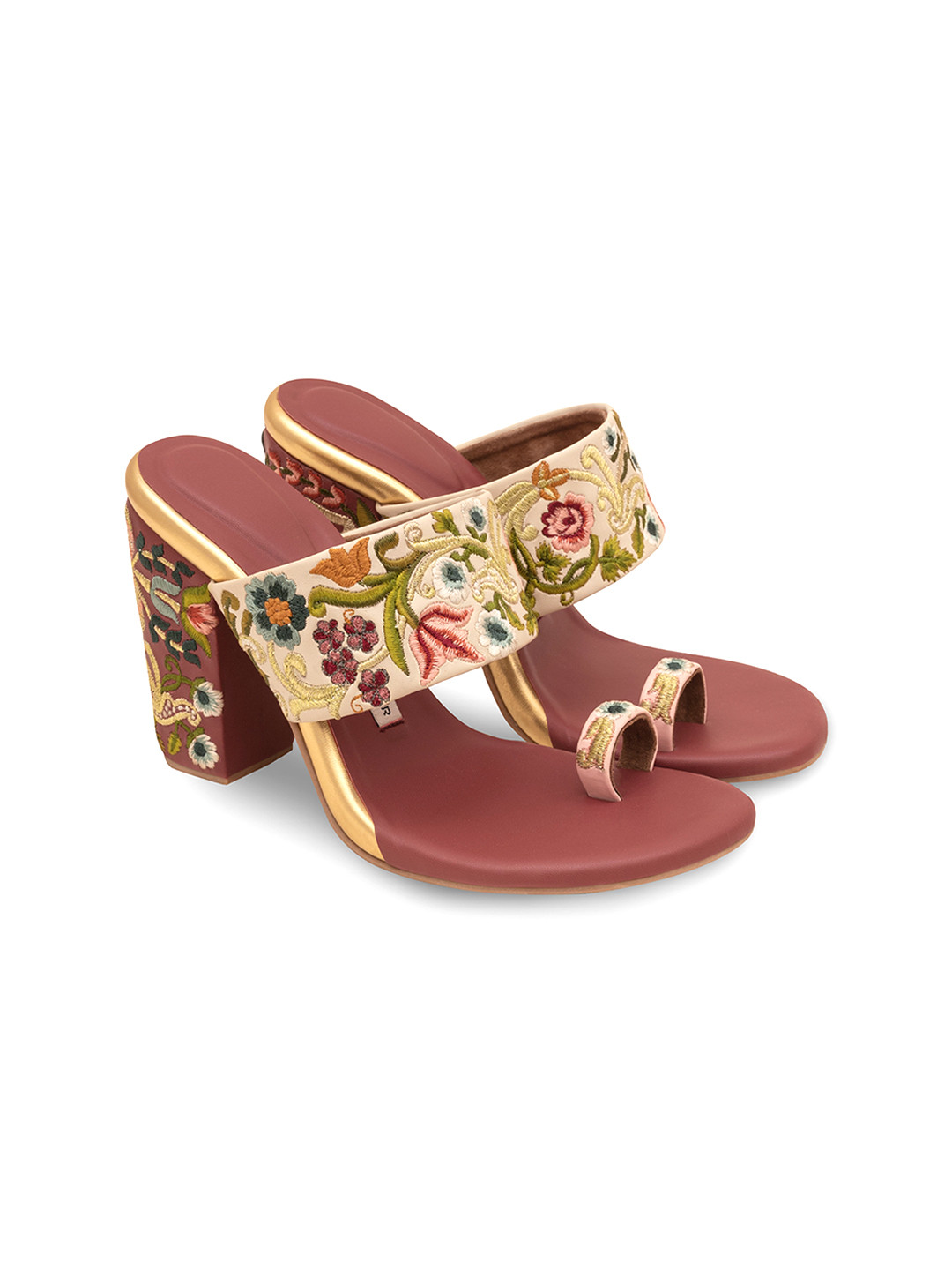 Aprajita Toor Women Printed Round Toe Open Back Ethnic Block Sandals Heels