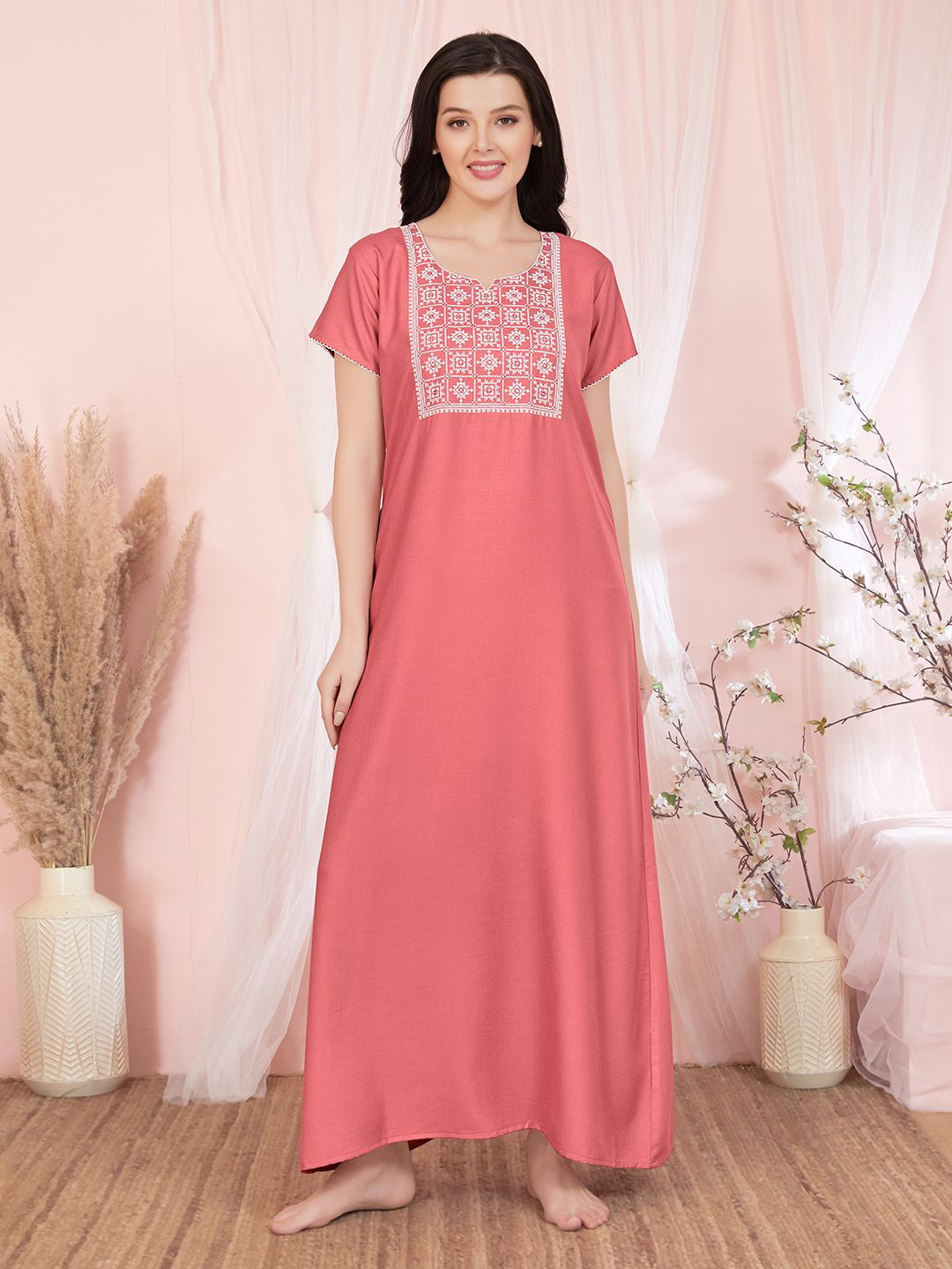 Sand Dune Women Printed Short Sleeves Maxi Nightdress