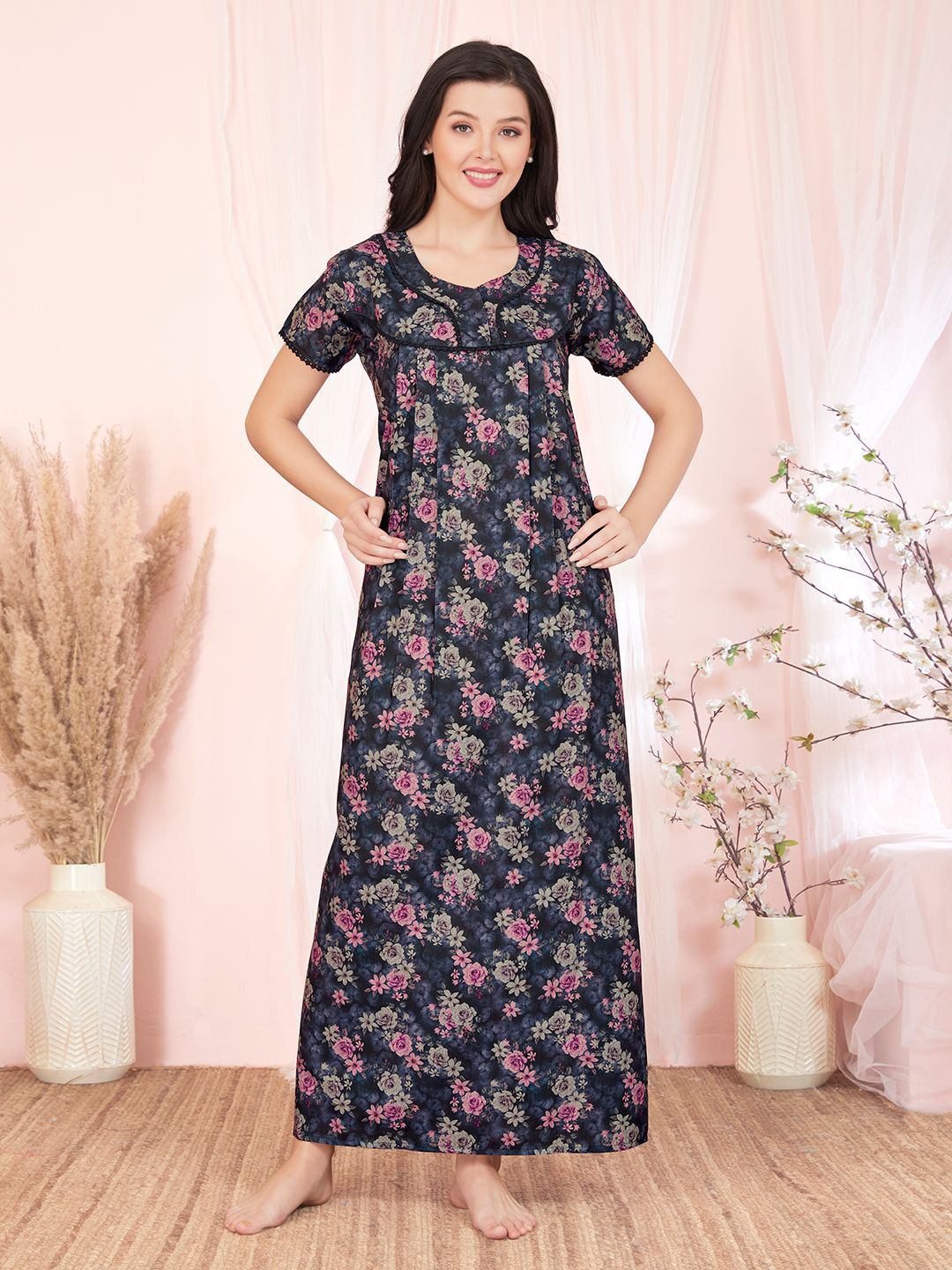 Sand Dune Womens Straight Fit Printed Maxi Nightdress