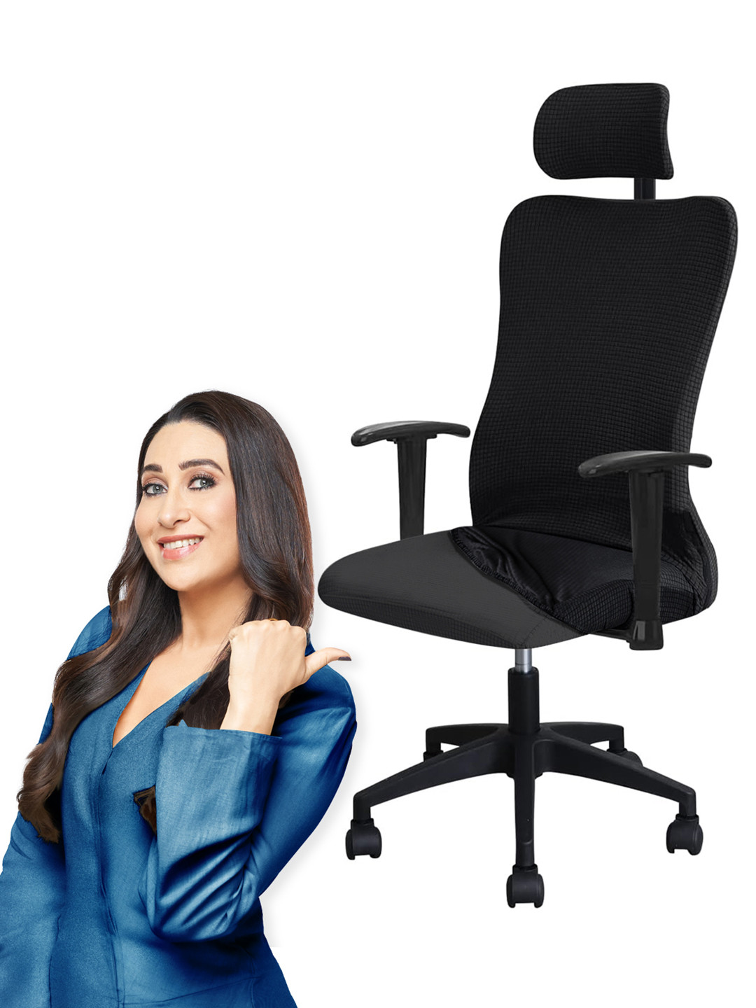 HOKIPO Black Jacquard Stretchable Computer Desk Rotating Chair Seat Cover