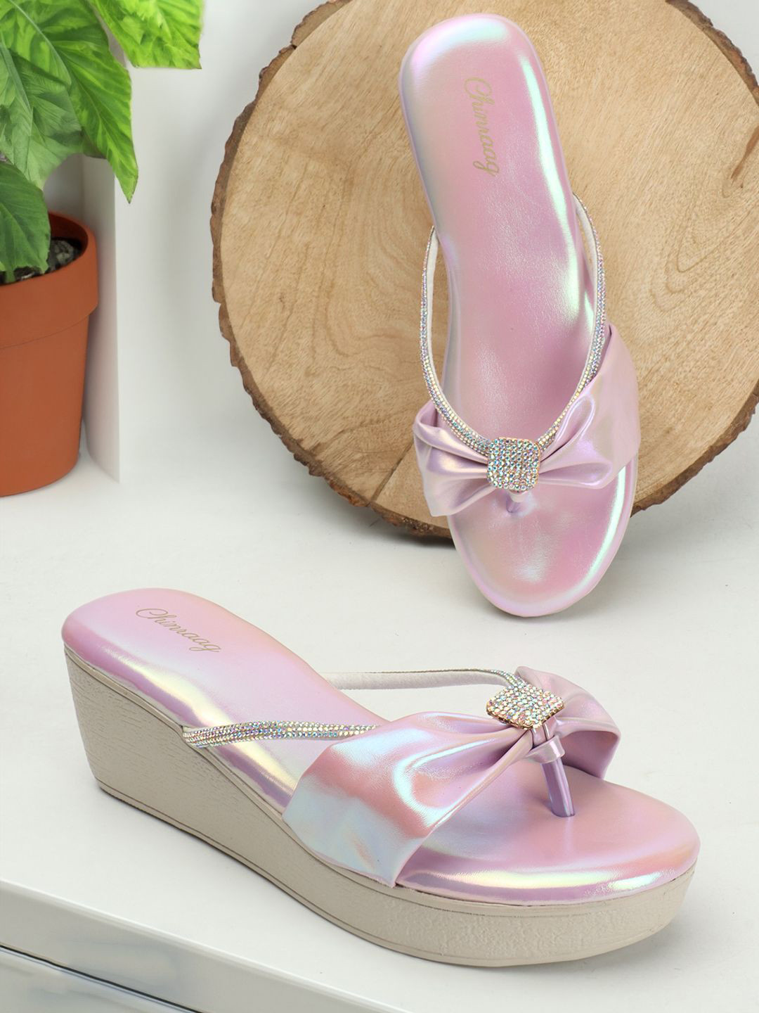 CHINRAAG Women Open Back Wedge Sandals with Bows