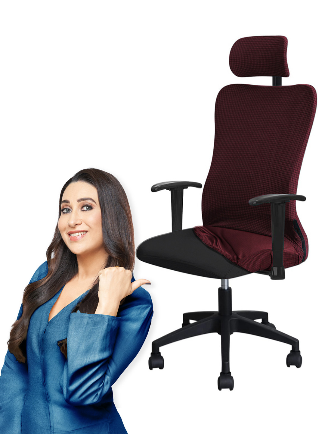 HOKIPO Burgundy Bubble Frill Jacquard Stretchable Rotating Chair Cover