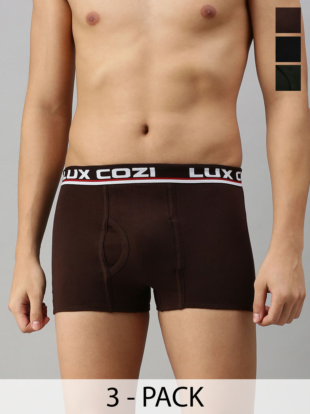 Lux Cozi Pack Of 3 Pure Cotton Trunks -COZI_BIGSHOT_SL_PLAIN_ASST1_3PC