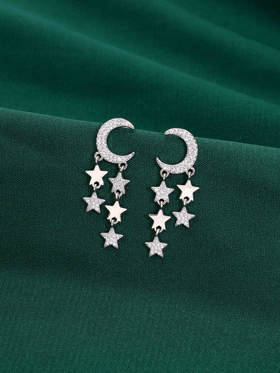 KAI JEWEL Luna Stars 92.5 Sterling Silver Rhodium-Plated Cubic Zirconia Drop Earrings