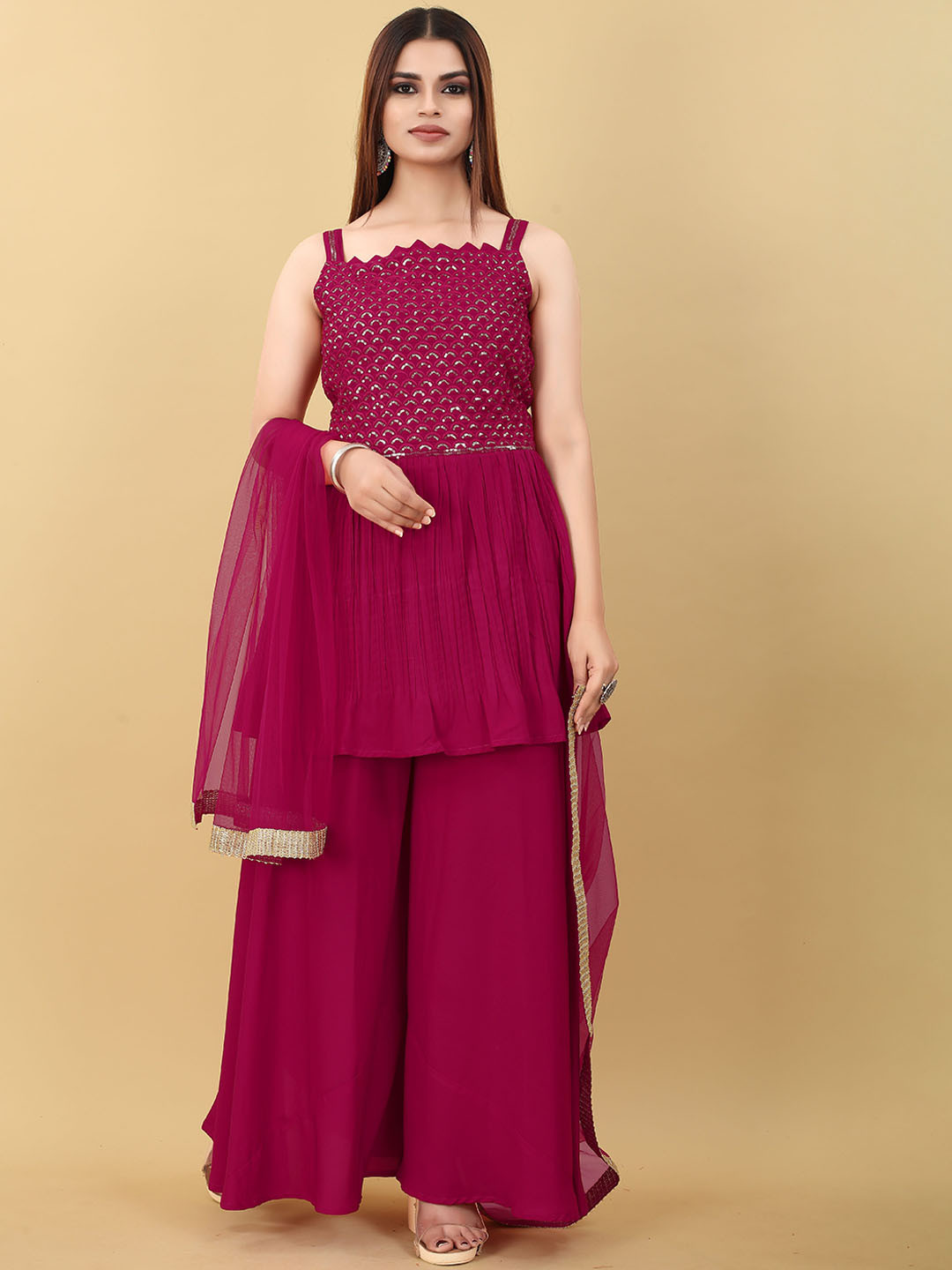 Sashay Boutique Embroidered Regular Sequinned Kurta with Sharara & With Dupatta