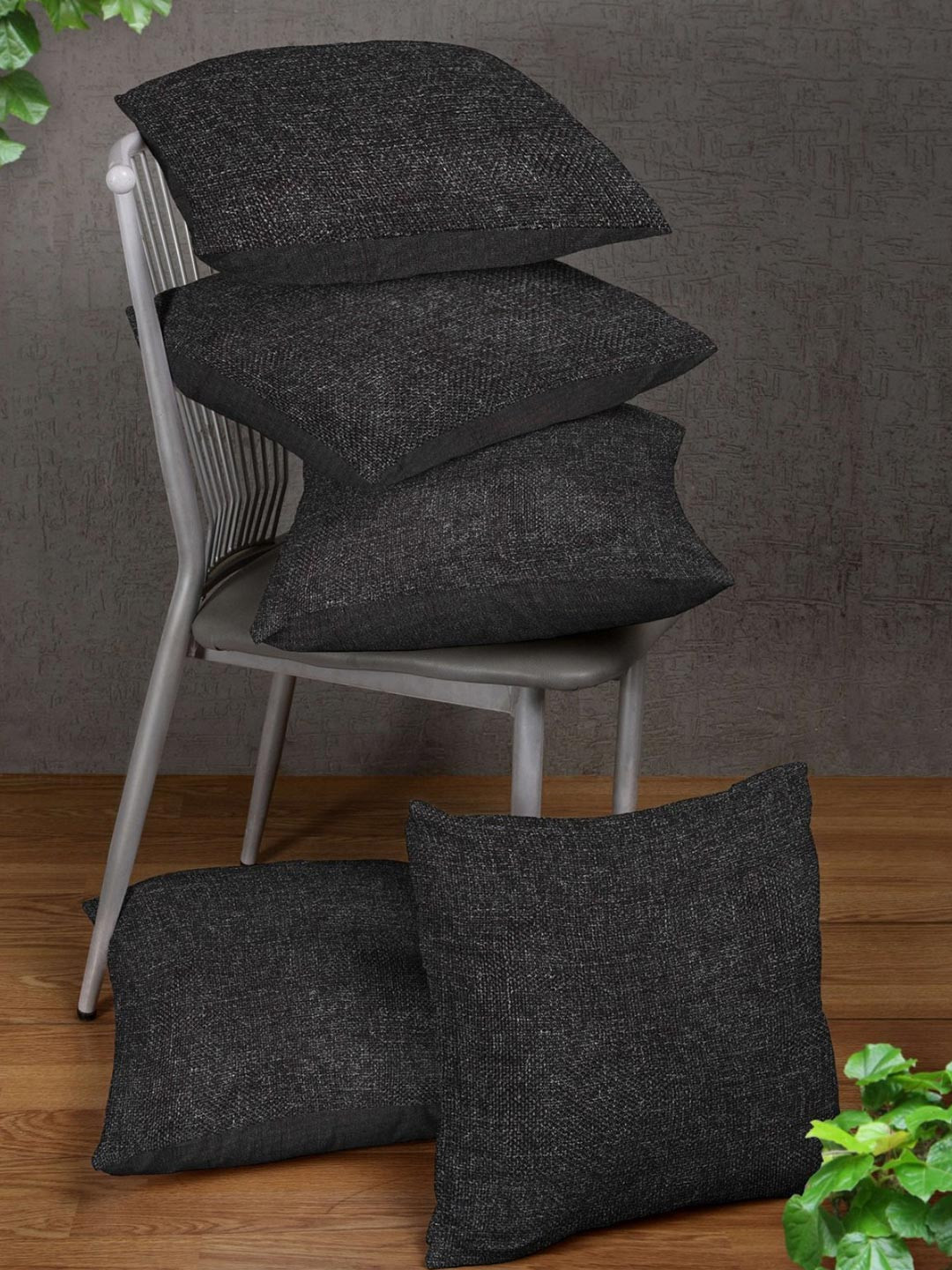 Myntra Elegant Homes Solid Polyester Silk Durable 5 Pcs Textured Cushion Covers -16x16In