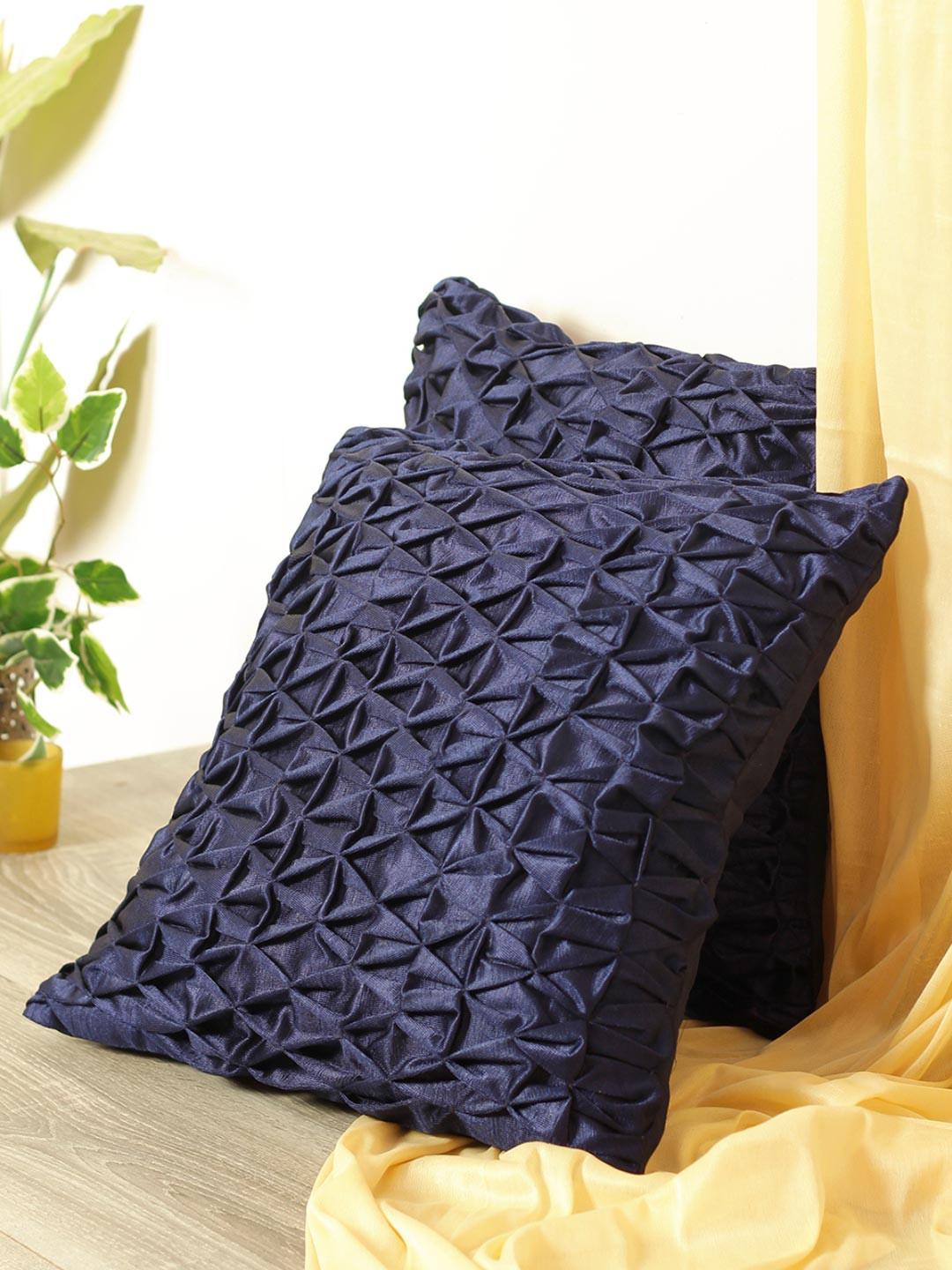 Myntra Elegant Homes Navy Blue 2 Pieces Geometric Textured Square Cushion Covers