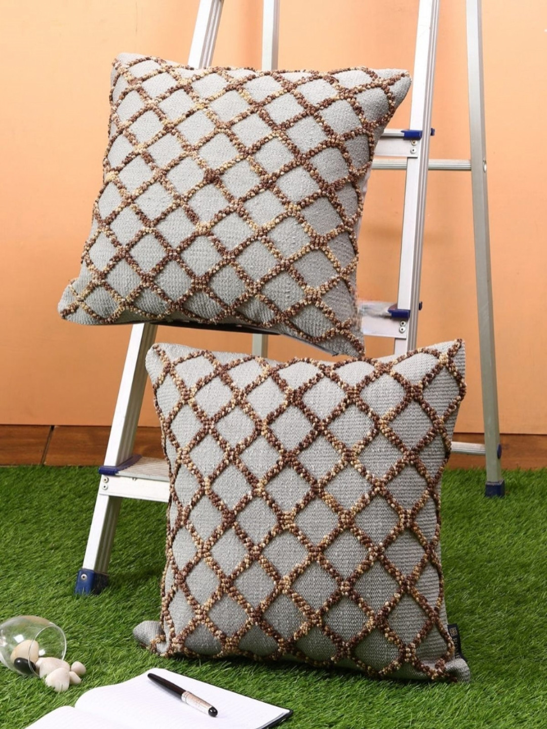 Myntra Elegant Homes Tufted Wool Washable 2 Pcs Embroidered Square Cushion Covers -18x18In
