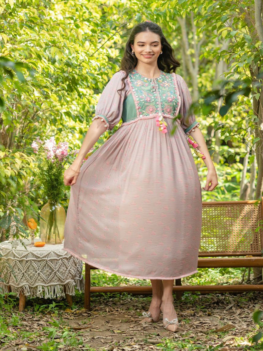 SUMMER BY PRIYANKA GUPTA Women Georgette Puff Sleeves Fit & Flare Dress