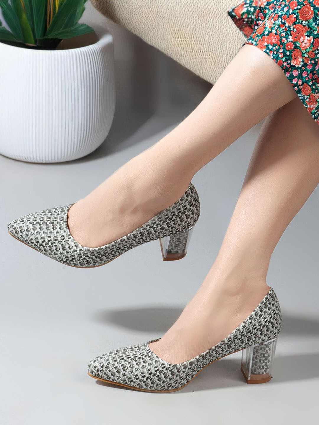 Mast & Harbour Women Embellished Pointed Toe Party Block Pumps Heels