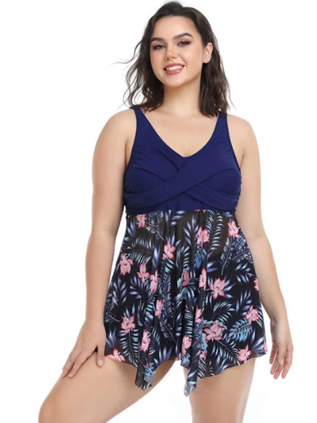 Plus Curvves Women Plus Size Printed Swim Set With Briefs