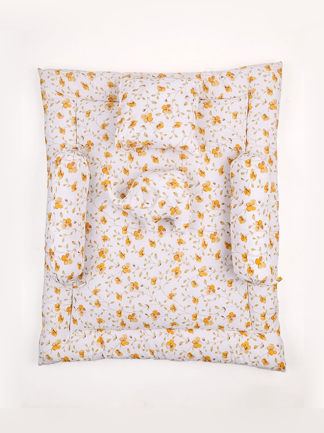 Moms Home Peach & White Floral Cotton 5 Piece Crib Superfine Baby Bedding Set