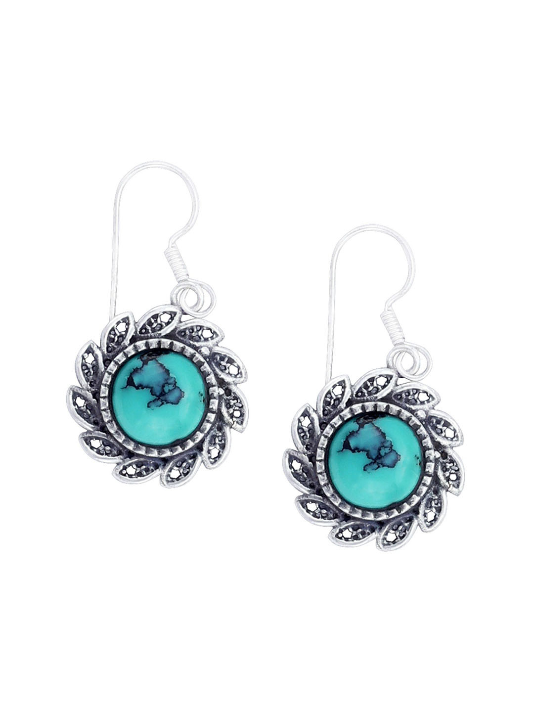 Exotic India Turquoise Stone Sterling Silver Designer Earrings