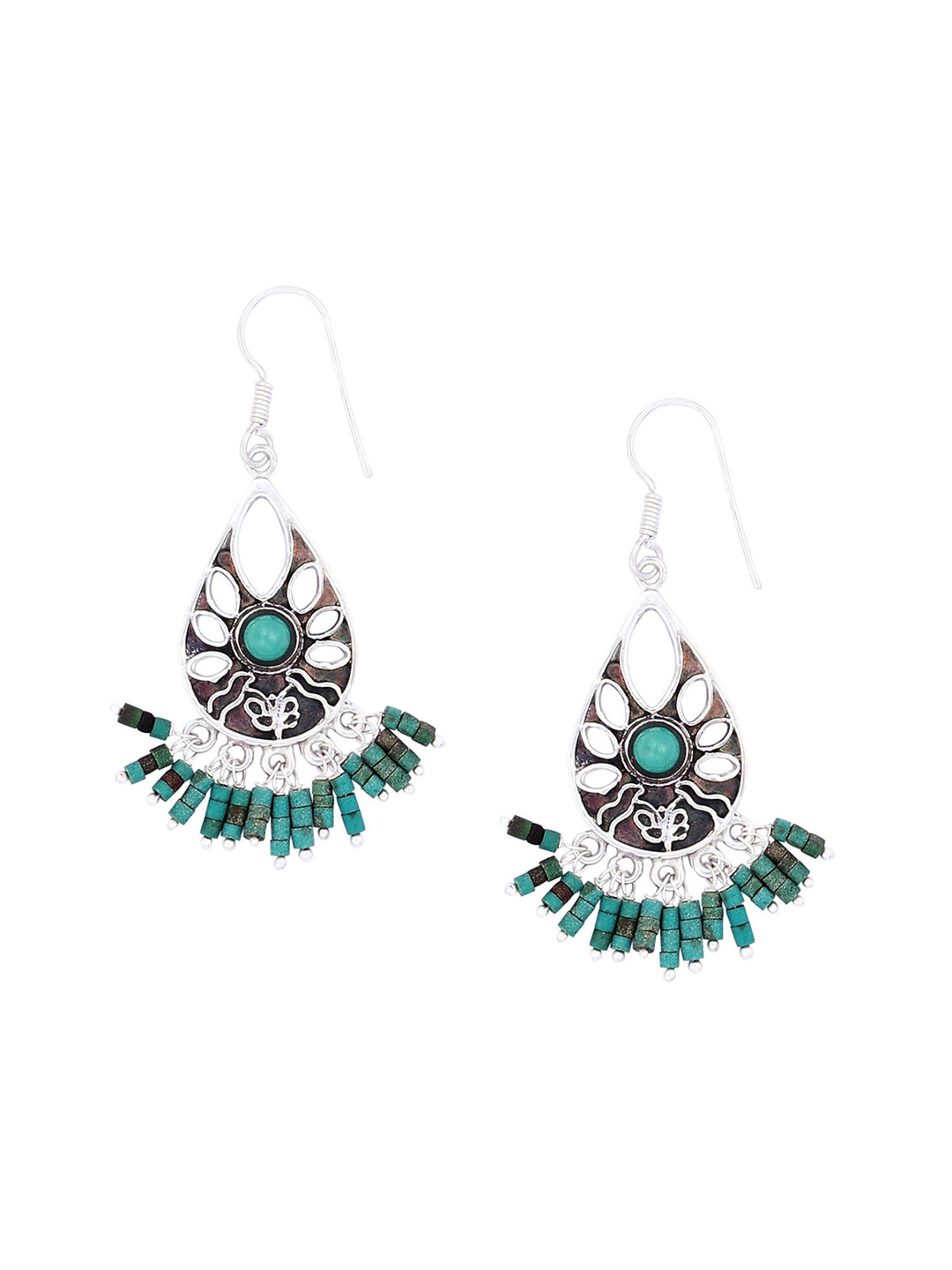 Exotic India Turquoise Bead Dangles Sterling Silver Earrings