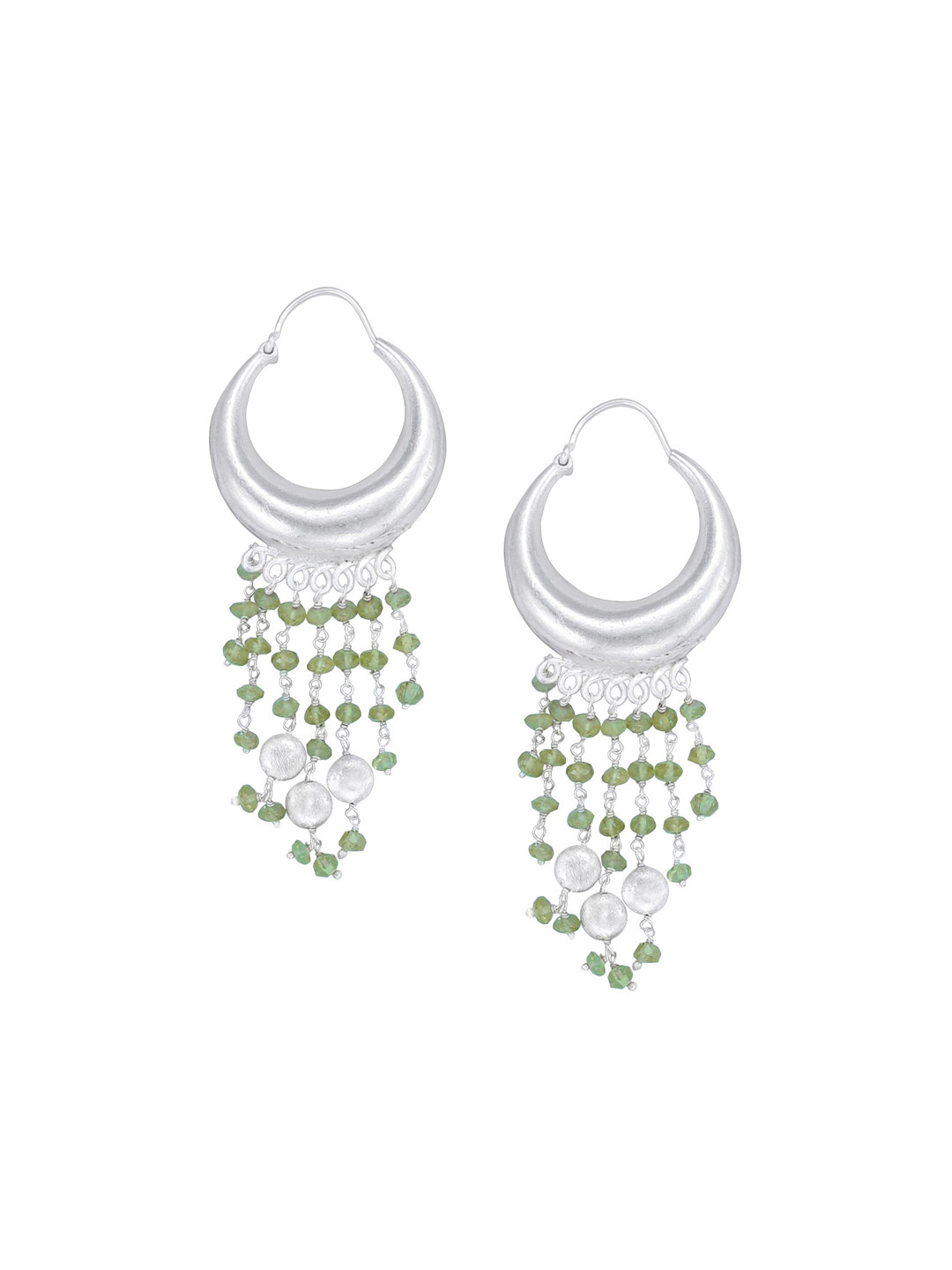 Exotic India Peridot Bead Dangles Sterling Silver Long Size Earrings