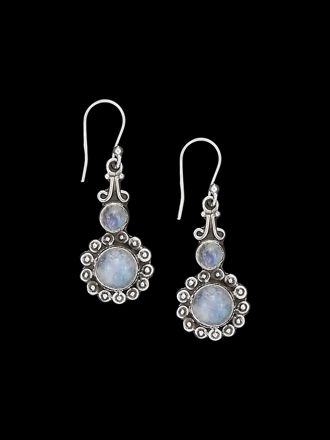 Exotic India Rainbow Moonstone Stylish Sterling Silver Earrings