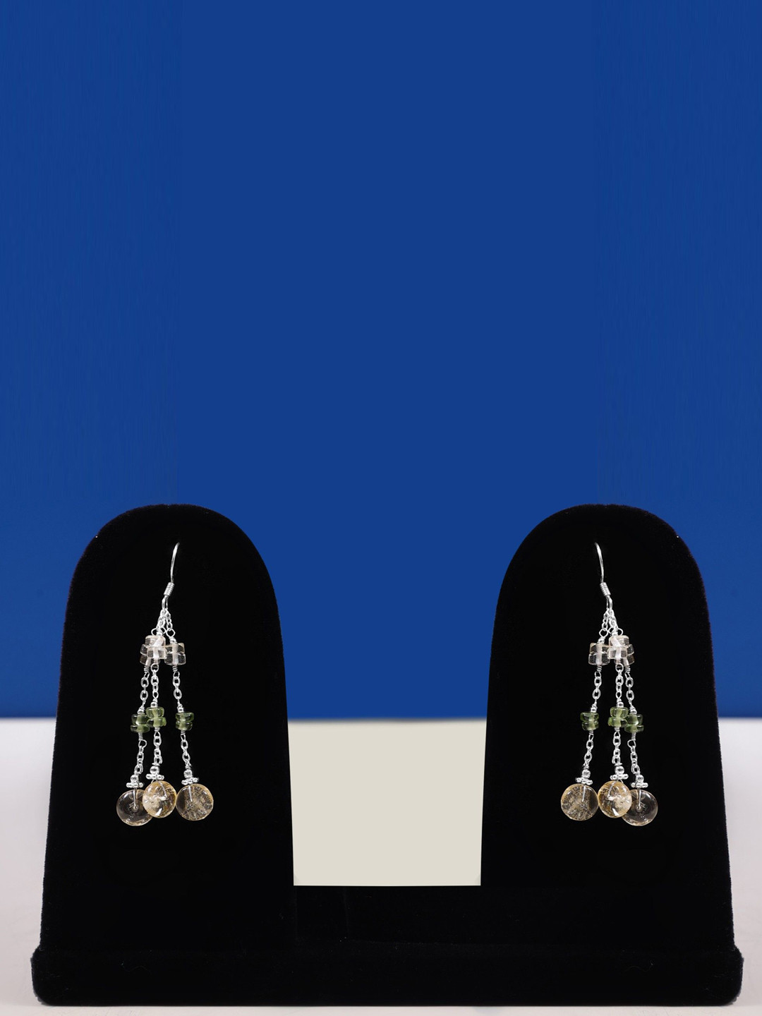 Exotic India Gemstone Sterling Silver Chandelier Earrings