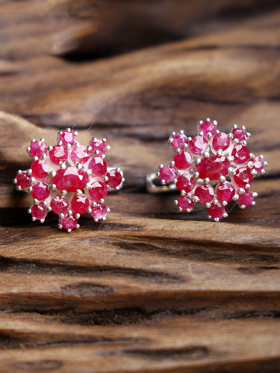 Exotic India Faceted Ruby Gemstone Sterling Silver Earrings