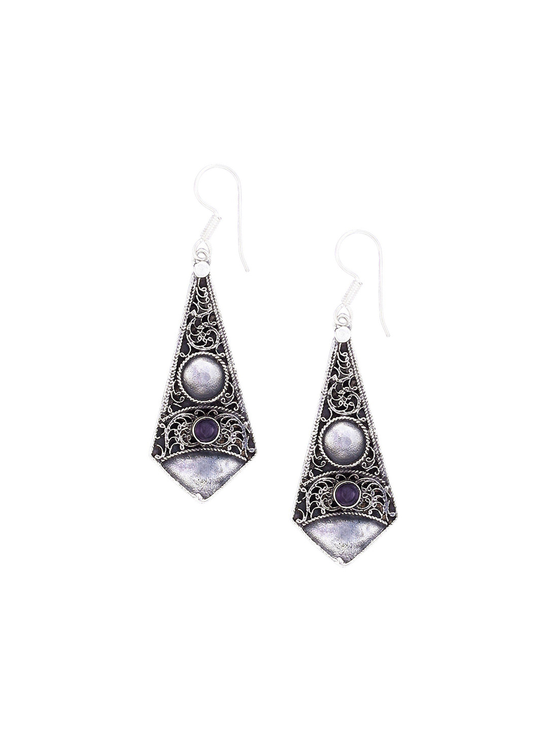 Exotic India Amethyst Stone Sterling Silver Designer Studded Earrings
