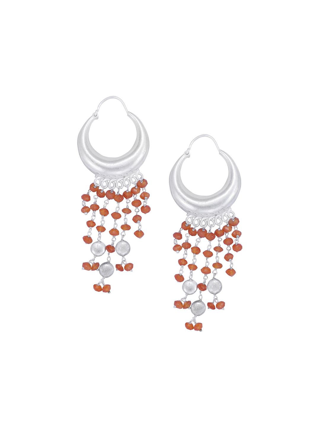 Exotic India Carnelian Bead Dangles Sterling Silver Long Size Earrings