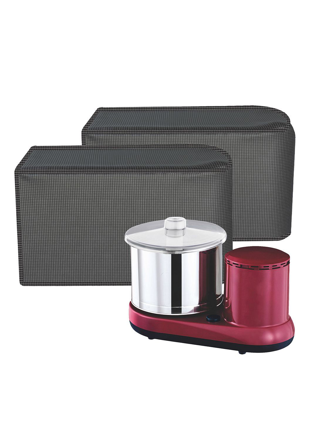 Kuber Industries Grey 2 Pieces Mini Checked Waterproof Mixer Grinder Cover