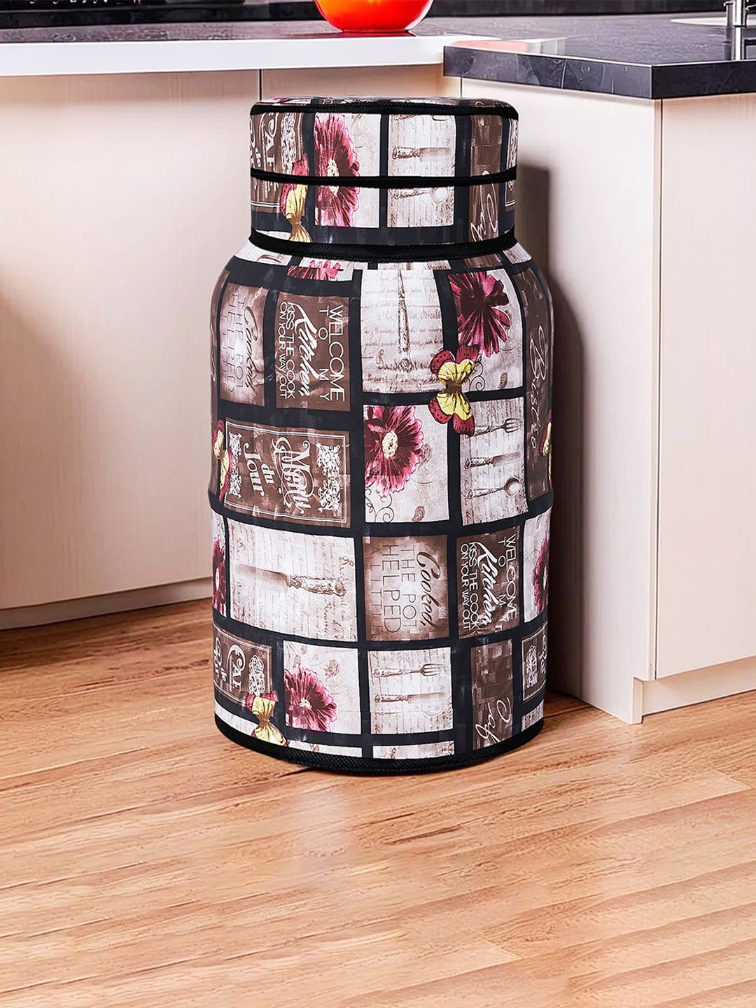 Kuber Industries Brown & Red Printed PVC LPG Cylinder Appliance Cover