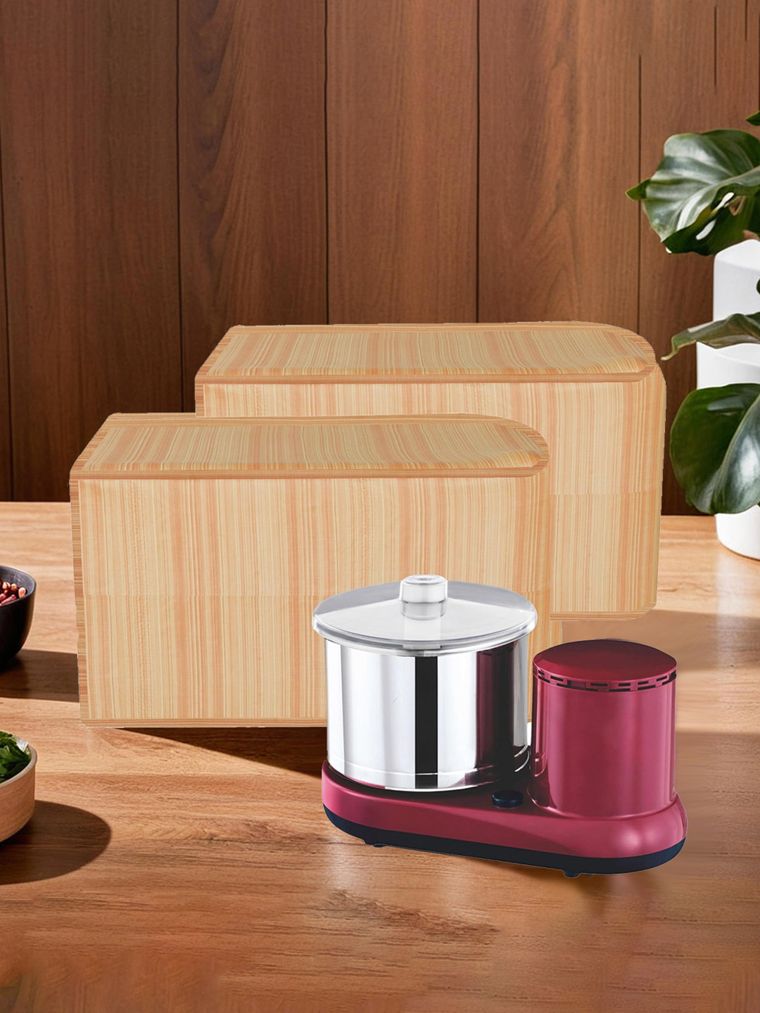 Kuber Industries Gold -Toned 2 Pieces Lining Design Waterproof Mixer Grinder Cover