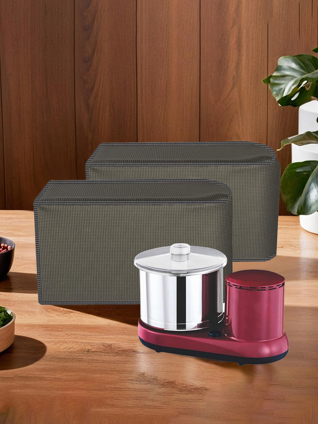 Kuber Industries Brown 2 Pieces Printed Mixer Grinder Cover