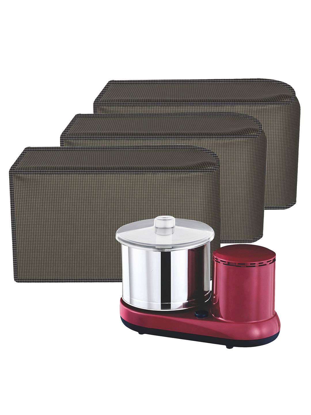 Kuber Industries Brown 3 Pieces Mini Checked Waterproof Mixer Grinder Covers