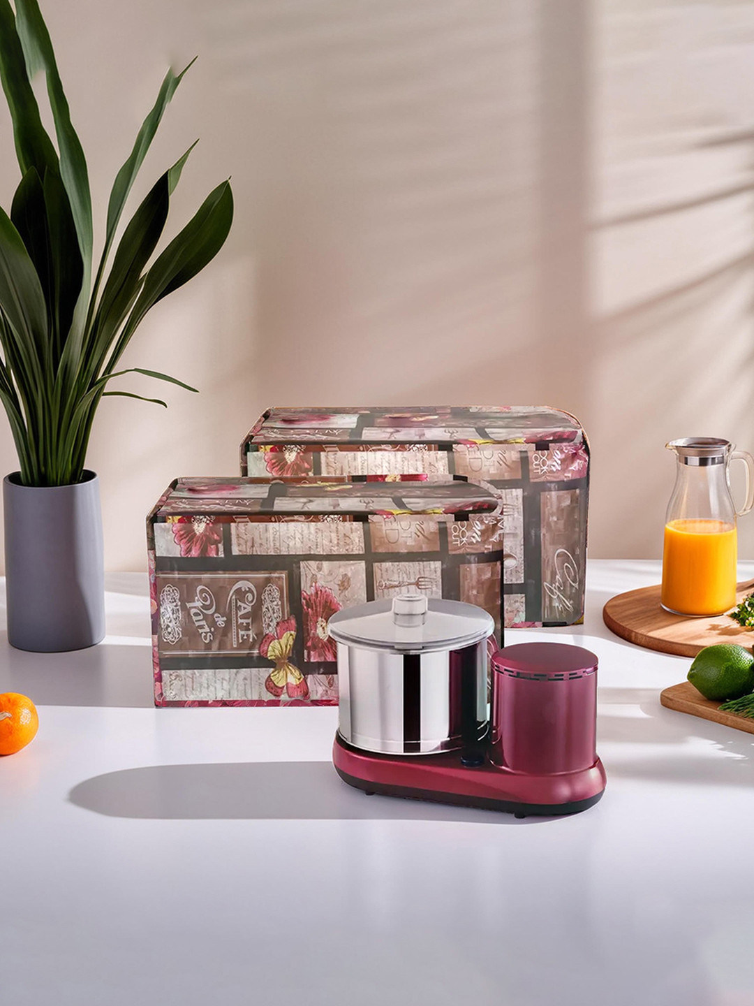 Kuber Industries Floral Design Printed 2 Pieces Waterproof Mixer Grinder Covers