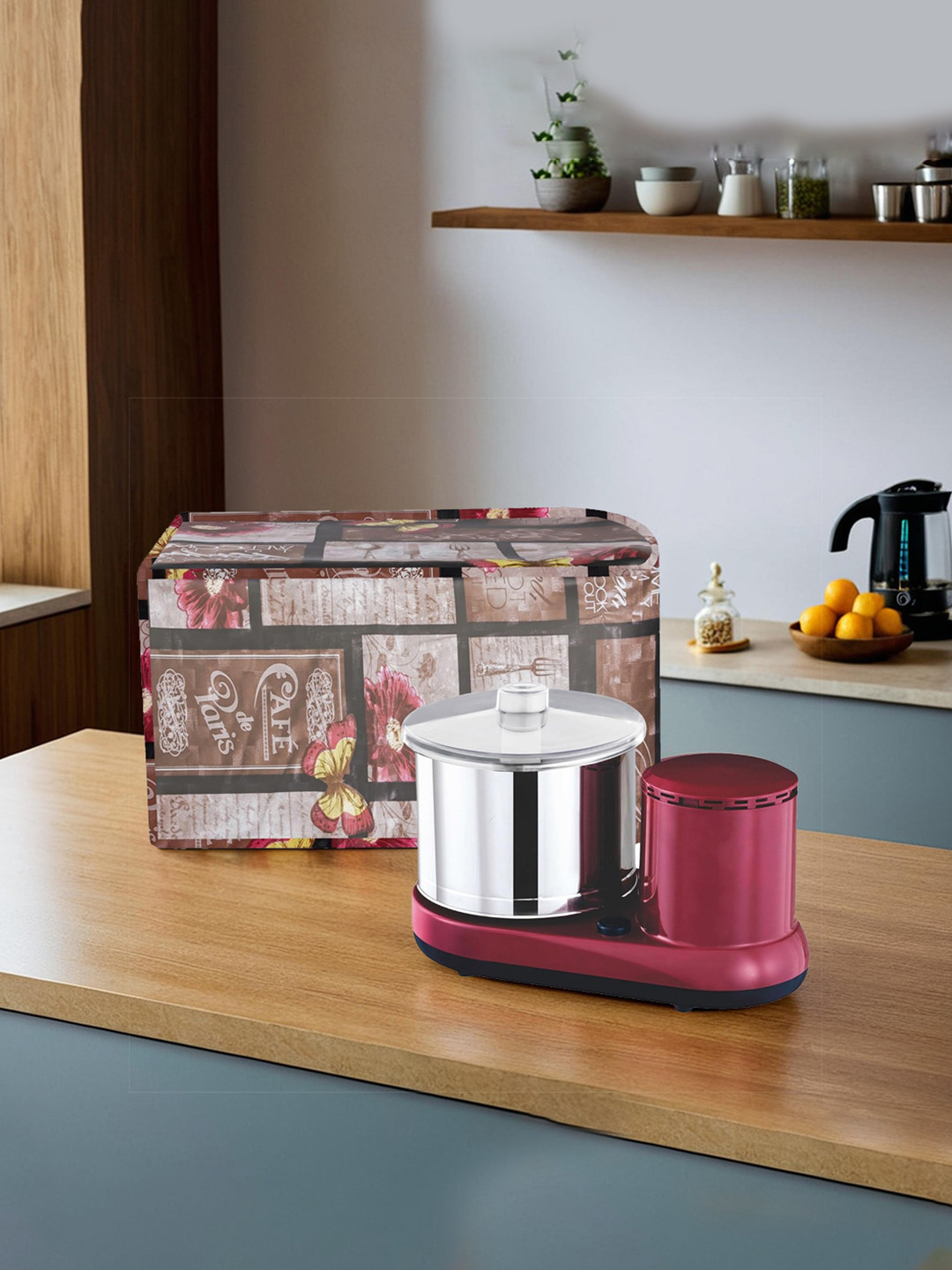 Kuber Industries Brown & Pink Floral Printed Waterproof Mixer Grinder Cover