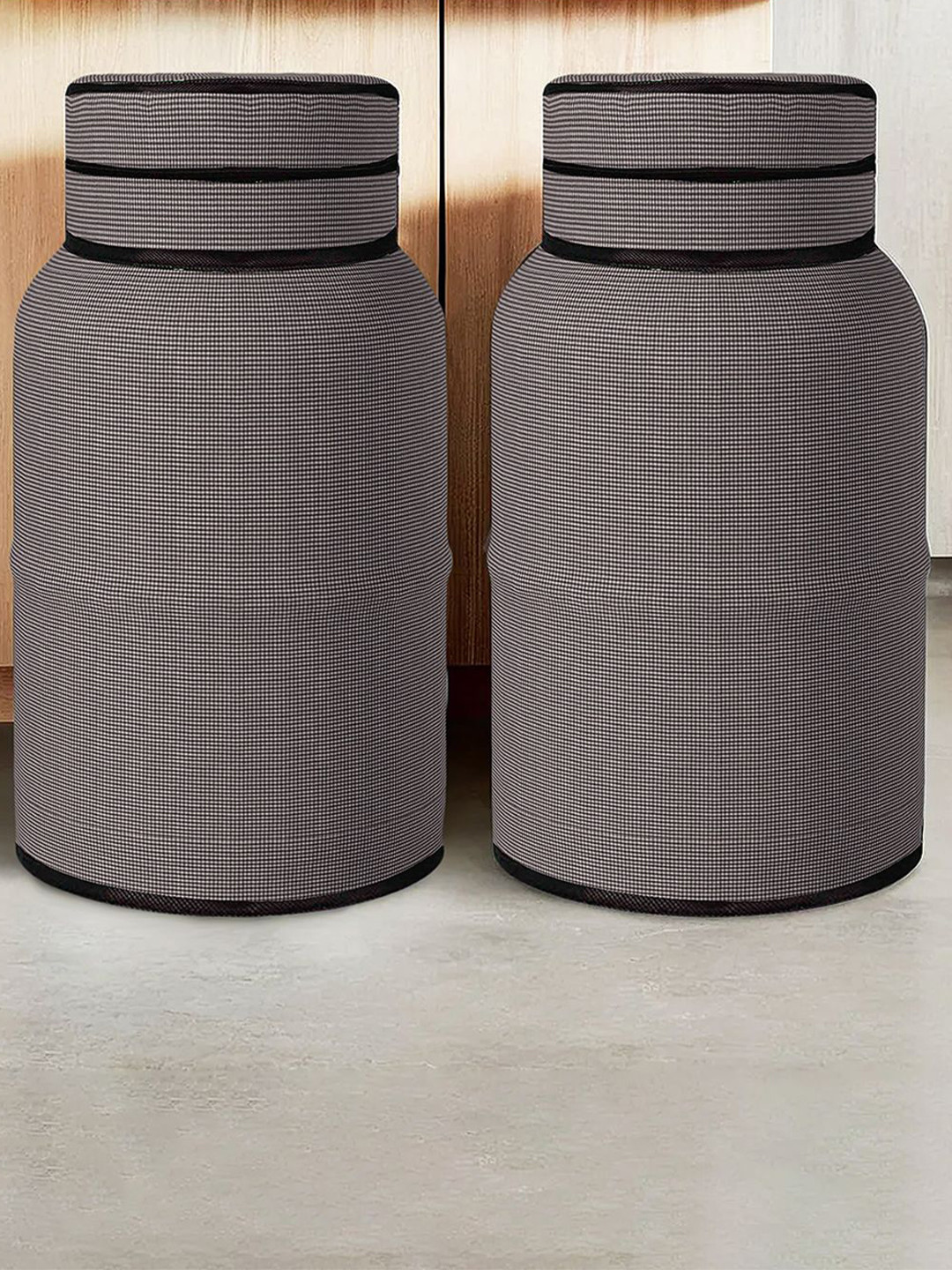 Kuber Industries Brown 2 Pieces Mini Checked LPG Cylinder Covers