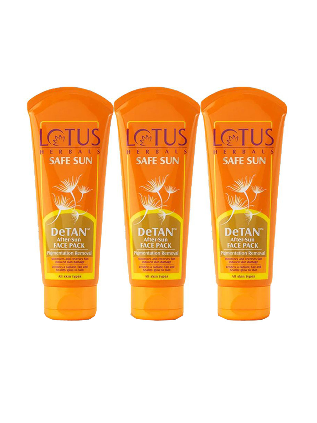 Lotus Herbals Set Of 3 Safe Sun De-Tan Pigmentation Removal After-Sun Face Pack - 100gEach
